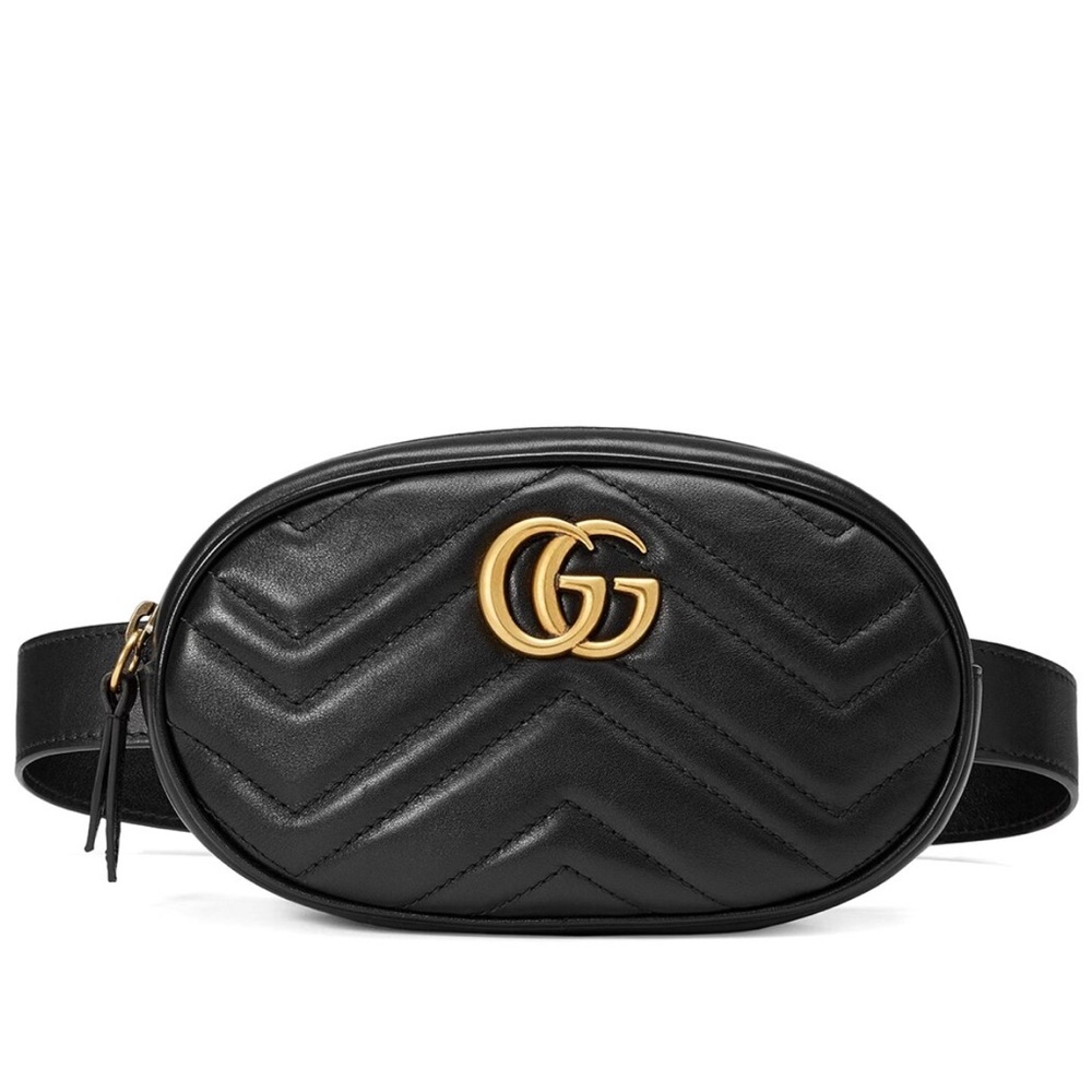 Gucci Black Belt Bag with Gold Emblem New